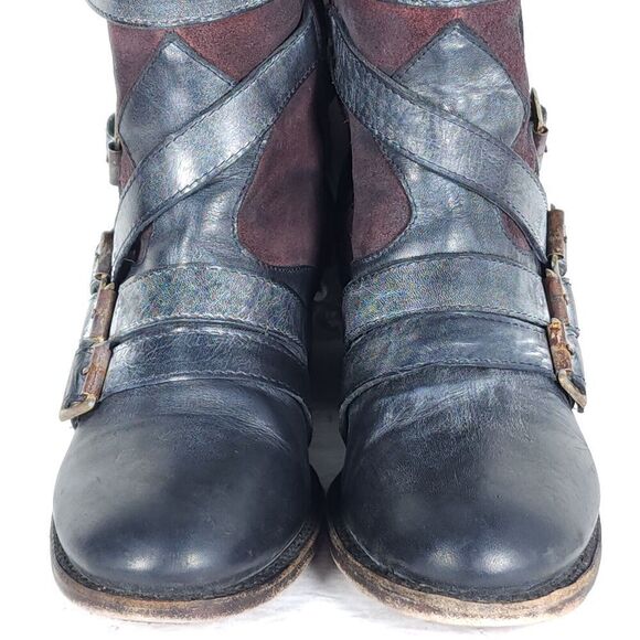 Freebird By Steven Women’s Colt US9 Black Leather Distressd Strappy Biker Boots - Picture 4 of 15